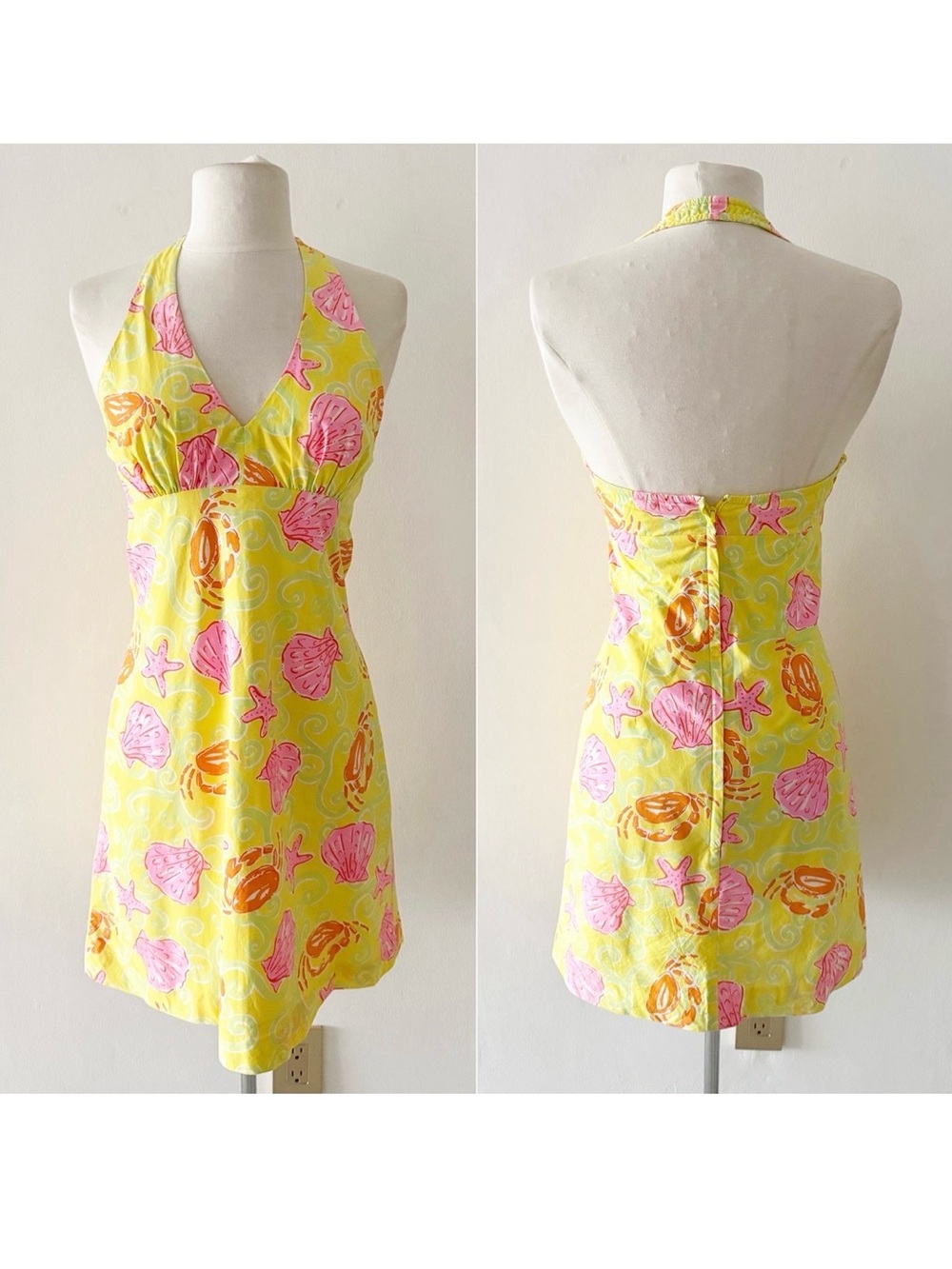 Vintage Lilly Pulitzer Sunrise Sandbar Shell Crab Starfish Halter Mini Dress 2